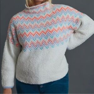 ANTHROPOLOGIE PILCRO Selene Sweater Off White Chevron Fair Isle Mock Neck 1x